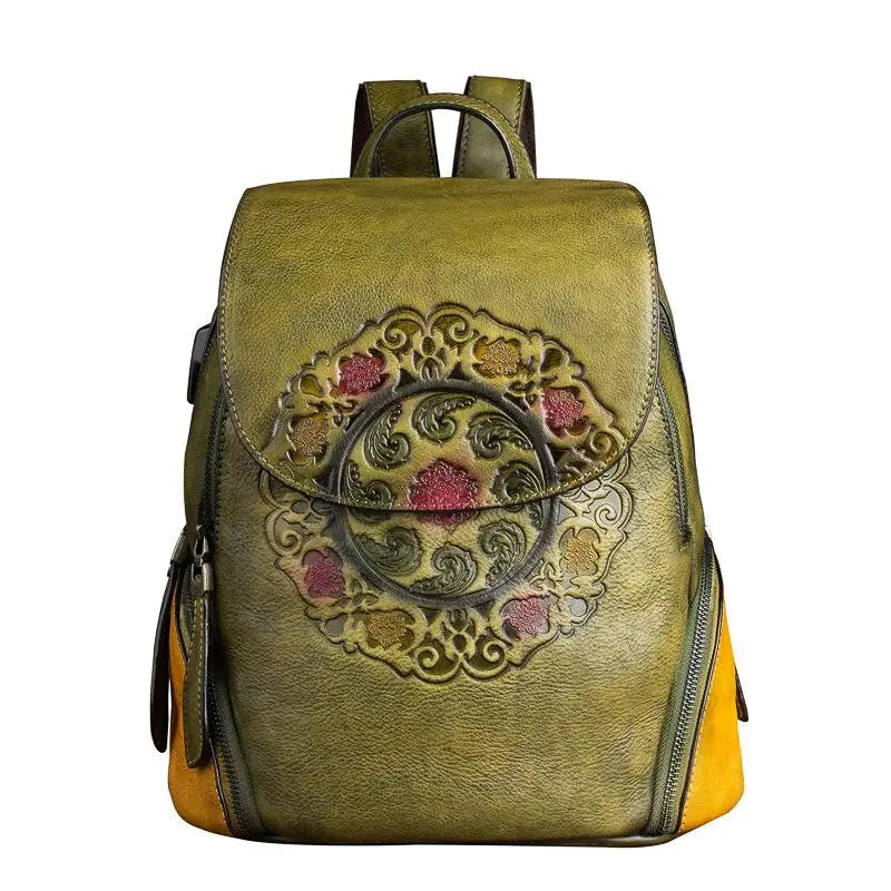 Hanami Vintage – mochila em pele bovina, cor verde