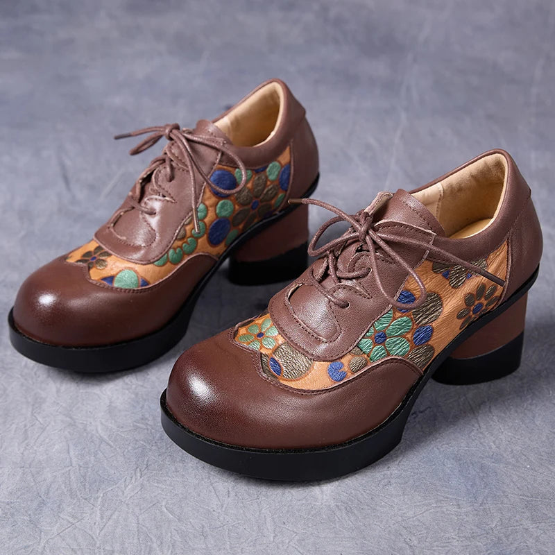 Chaussures à talons hauts pour femmes GKTINOO, en cuir à lacets et à motif floral