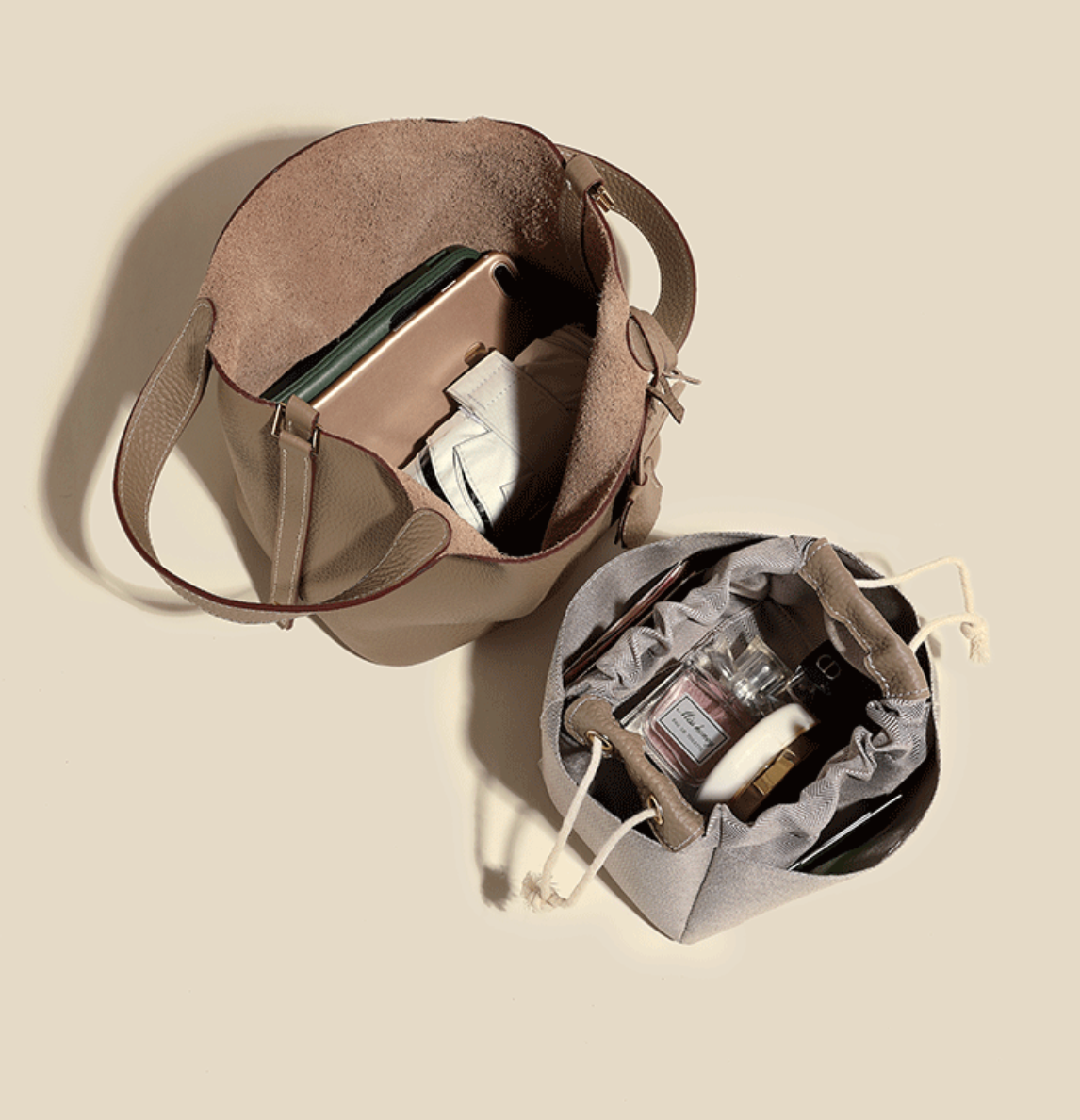 Sac seau Camille en cuir de vachette pleine fleur