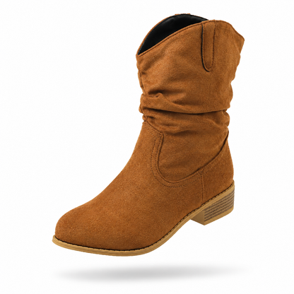 Bottes de cowboy grandes tailles style western pour femmes, collection automne-hiver 2026, bottes Martin, bottes mi-mollet à talon épais, bottes slouchy, vente en gros.