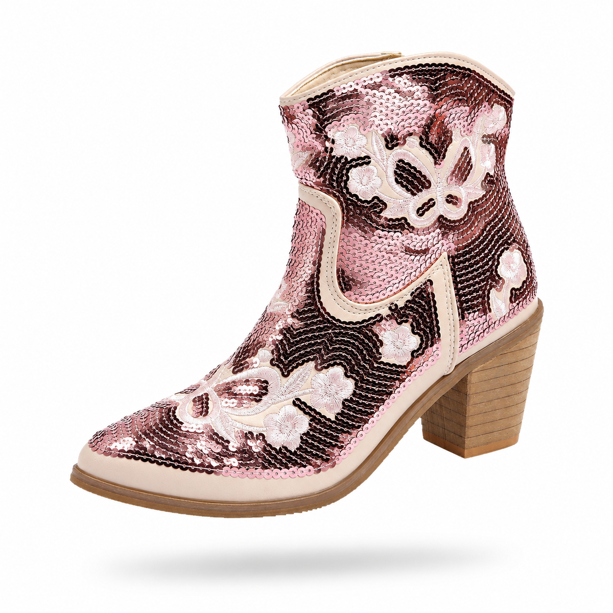 Rosalyn - Bota Feminina de Salto com Bordado Floral e Brilho
