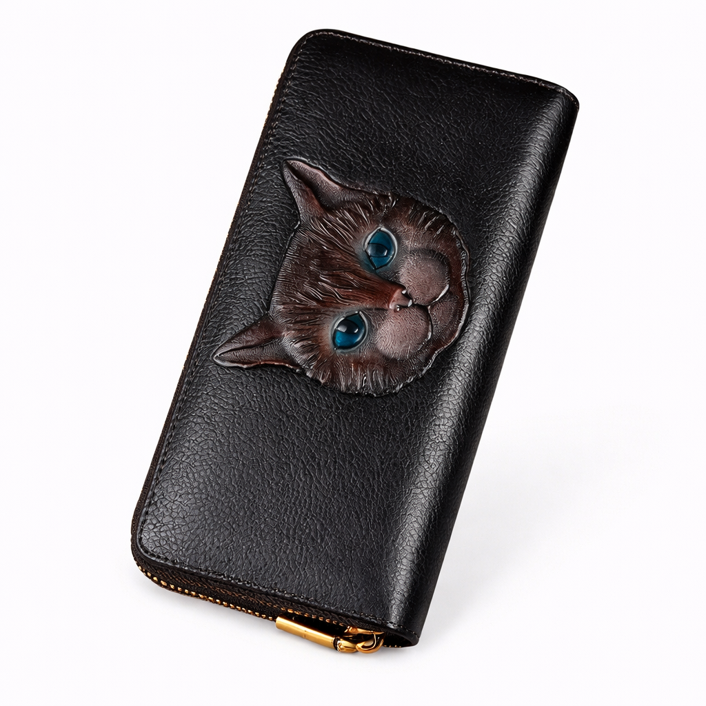 Portefeuille Luna Vintage Cat – Fabriqué en cuir véritable de qualité supérieure