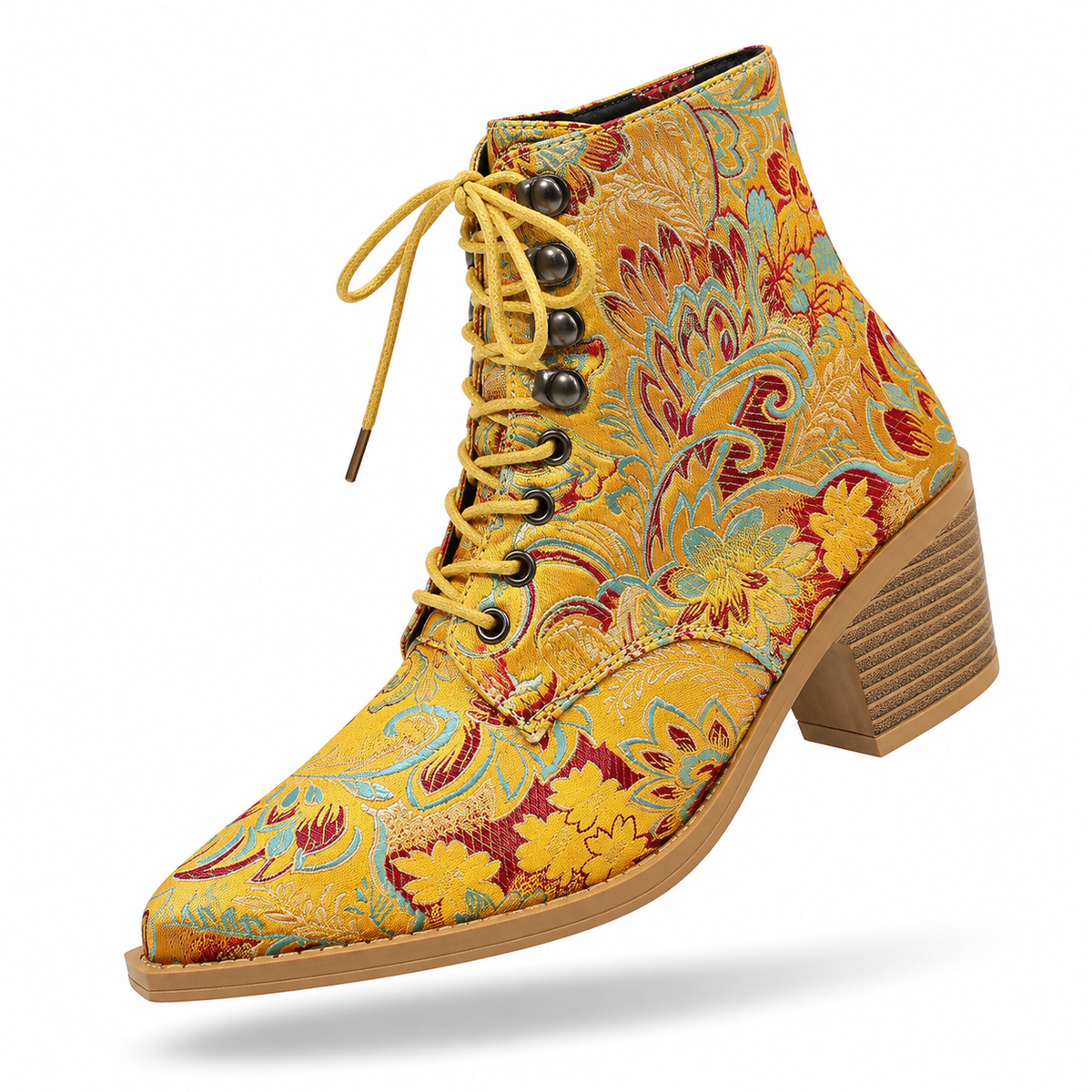 Bottes Martin à talons moyens et bout pointu pour femme, nouvelle collection hiver 2025, broderies ethniques, bottines Wish, vente transfrontalière Amazon