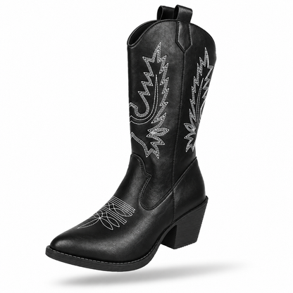 Bottes de cowboy occidentales en V pour femmes, talons moyens, bottes de chevalier à bout pointu, bottes longues au-dessus du genou, minces, grande taille, vente en gros