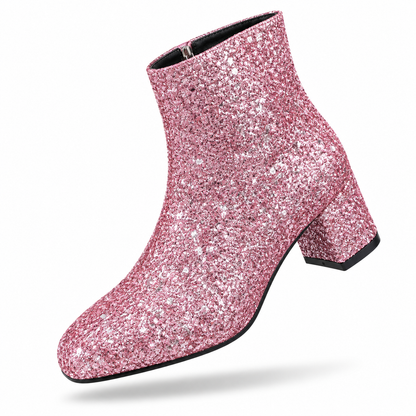 Bottes à la mode à paillettes pour femmes, grandes tailles, talon mi-haut, nouvelle collection automne 2025, fermeture éclair latérale, argent, bottes polyvalentes, en stock