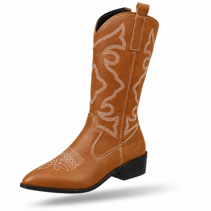 Bottes de cowboy occidentales transfrontalières pour femmes, bottes hautes à hauteur du genou avec broderie en forme de V, pointure 43, en stock