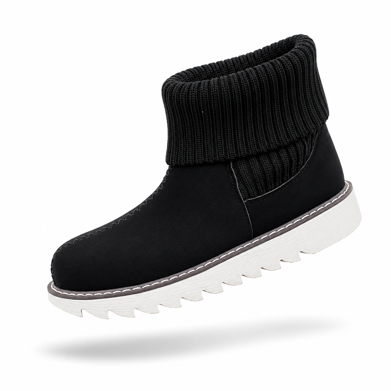 Bottes de neige grandes tailles pour femmes, style européen et américain, nouvelle collection hiver, bout rond plat, bord en maille, chaussures plates courtes pour étudiantes