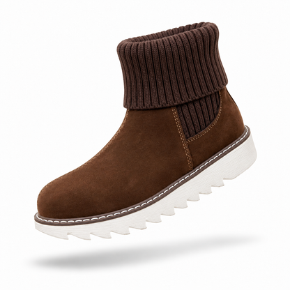 Bottes de neige grandes tailles pour femmes, style européen et américain, nouvelle collection hiver, bout rond plat, bord en maille, chaussures plates courtes pour étudiantes
