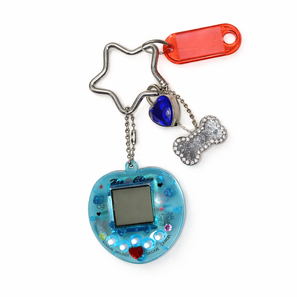 Porte-clés console de jeux arc-en-ciel coréen tendance Kawaii Harajuku Charm Y2K Cadenas cœur cristal DIY Pendentif porte-clés vintage