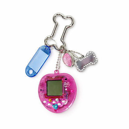 Porte-clés console de jeux arc-en-ciel coréen tendance Kawaii Harajuku Charm Y2K Cadenas cœur cristal DIY Pendentif porte-clés vintage
