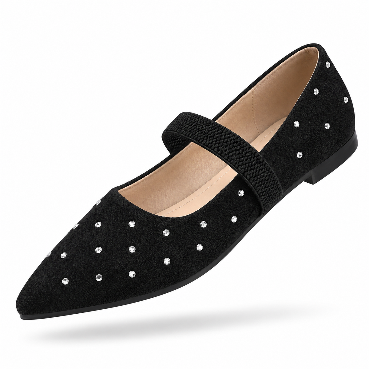 Nouvelles chaussures Mary Jane plates à talons bas, style français, collection Printemps 2026, avec bout pointu et strass, style coréen, grandes tailles pour femmes.