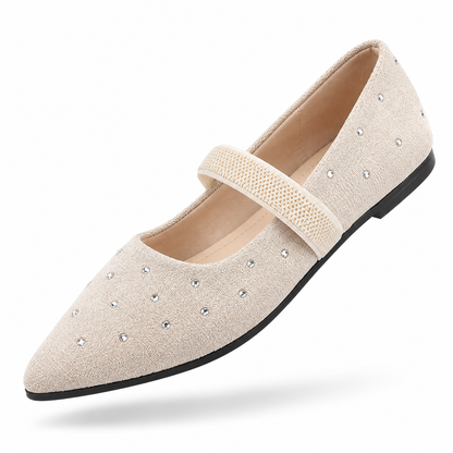Nouvelles chaussures Mary Jane plates à talons bas, style français, collection Printemps 2026, avec bout pointu et strass, style coréen, grandes tailles pour femmes.