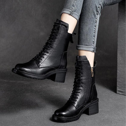 Bottes pour femmes GKTINOO en cuir de vachette, talon carré de 6 cm