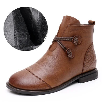 Bottes confortables pour femmes en cuir véritable avec fermeture éclair latérale