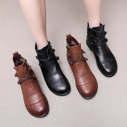 Bottes confortables pour femmes en cuir véritable avec fermeture éclair latérale