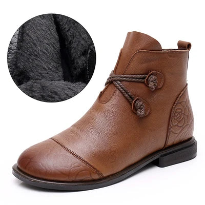 Bottes confortables pour femmes en cuir véritable avec fermeture éclair latérale