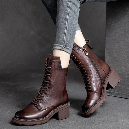 Bottes pour femmes GKTINOO en cuir de vachette, talon carré de 6 cm