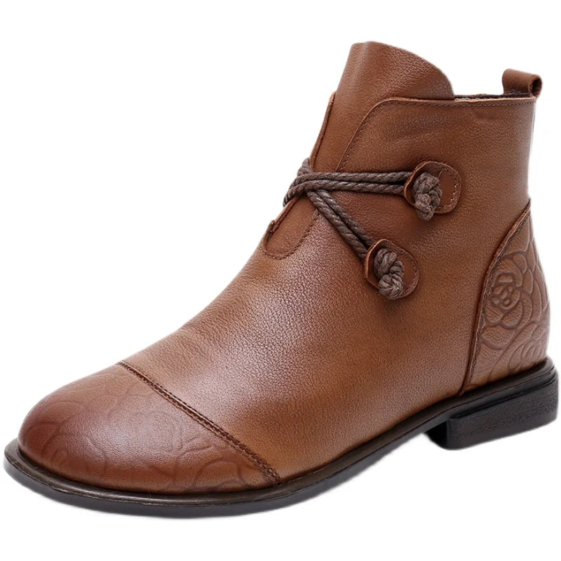 Bottes confortables pour femmes en cuir véritable avec fermeture éclair latérale