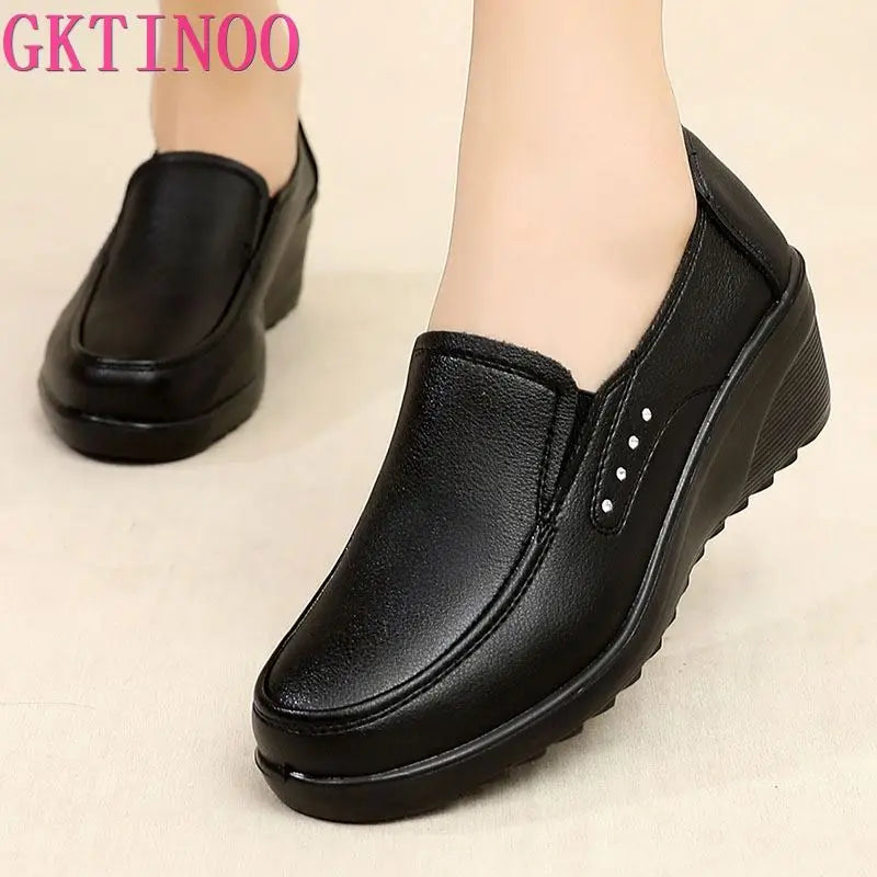 Chaussures compensées confortables pour femmes GKTINOO en cuir de qualité supérieure