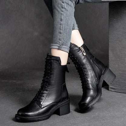 Bottes pour femmes GKTINOO en cuir de vachette, talon carré de 6 cm