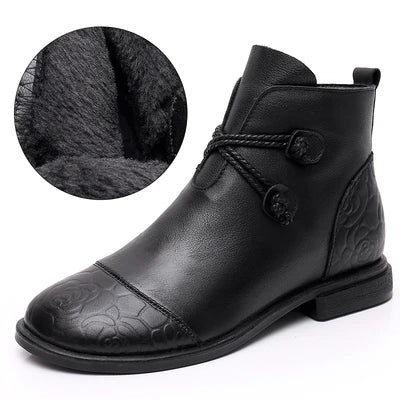 Bottes confortables pour femmes en cuir véritable avec fermeture éclair latérale