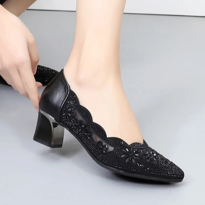 GKTINOO Sapatos Femininos 2025 Couro Genuíno Salto Quadrado