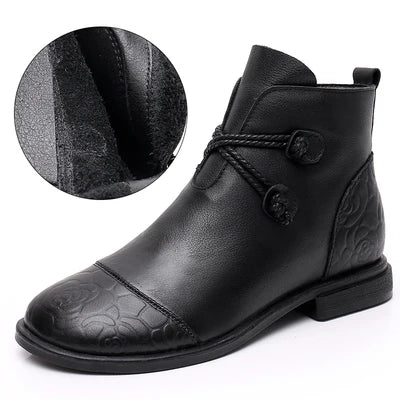 Bottes confortables pour femmes en cuir véritable avec fermeture éclair latérale