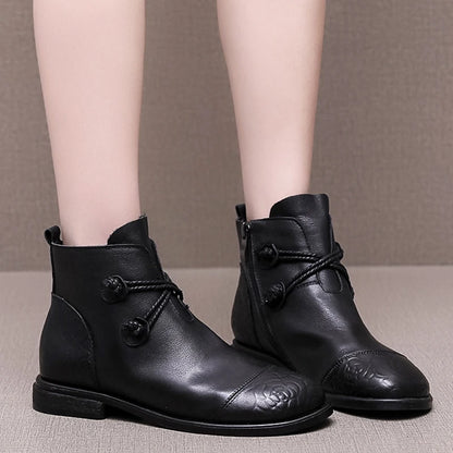 Bottes confortables pour femmes en cuir véritable avec fermeture éclair latérale
