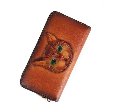 Portefeuille Luna Vintage Cat – Fabriqué en cuir véritable de qualité supérieure