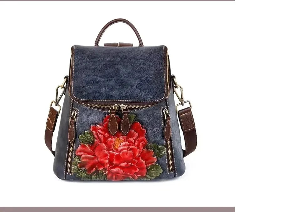 Sac à dos Matilde Vintage à motif floral – Fabriqué en cuir véritable de première qualité 