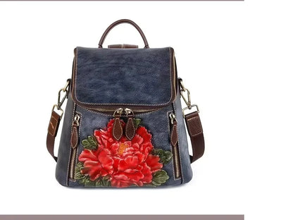 Sac à dos Matilde Vintage à motif floral – Fabriqué en cuir véritable de première qualité 