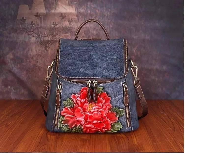Sac à dos Matilde Vintage à motif floral – Fabriqué en cuir véritable de première qualité 