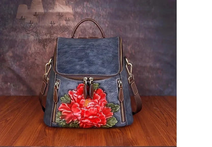 Sac à dos Matilde Vintage à motif floral – Fabriqué en cuir véritable de première qualité 