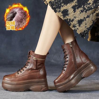 Bottines à plateforme pour femmes en cuir véritable