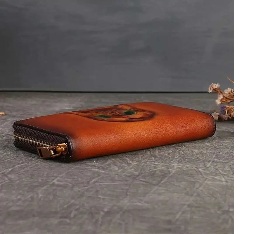 Portefeuille Luna Vintage Cat – Fabriqué en cuir véritable de qualité supérieure