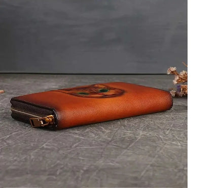 Portefeuille Luna Vintage Cat – Fabriqué en cuir véritable de qualité supérieure