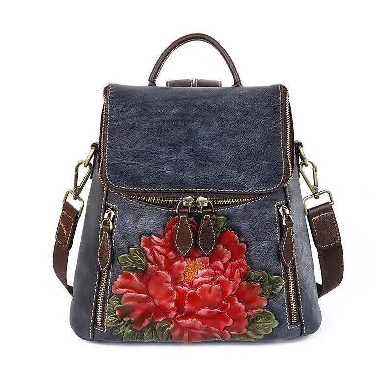 Sac à dos Matilde Vintage à motif floral – Fabriqué en cuir véritable de première qualité 