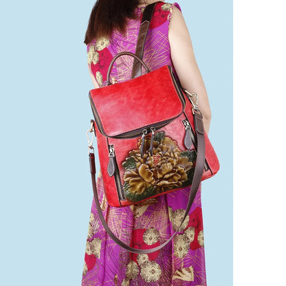 Sac à dos Matilde Vintage à motif floral – Fabriqué en cuir véritable de première qualité 