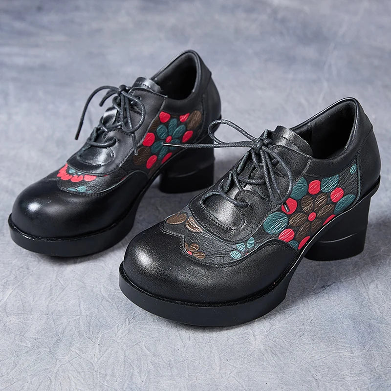 Chaussures à talons hauts pour femmes GKTINOO, en cuir à lacets et à motif floral