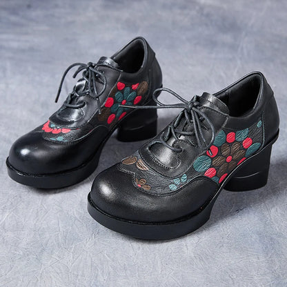 Chaussures à talons hauts pour femmes GKTINOO, en cuir à lacets et à motif floral