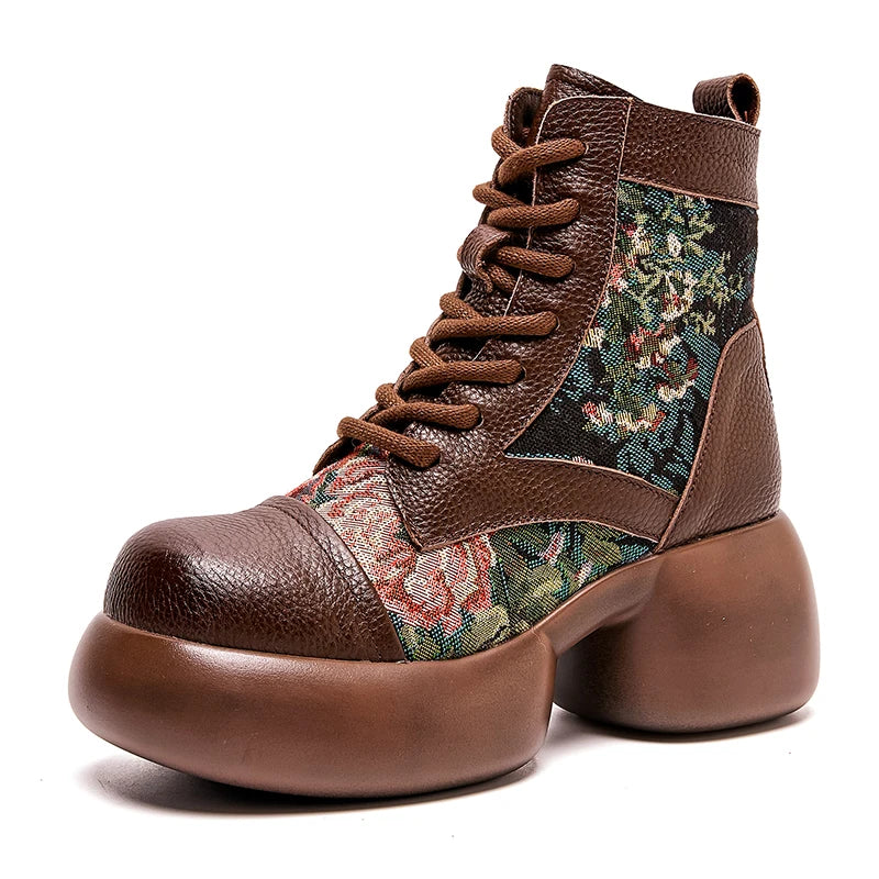 Bottes à plateforme hautes en cuir véritable pour femmes
