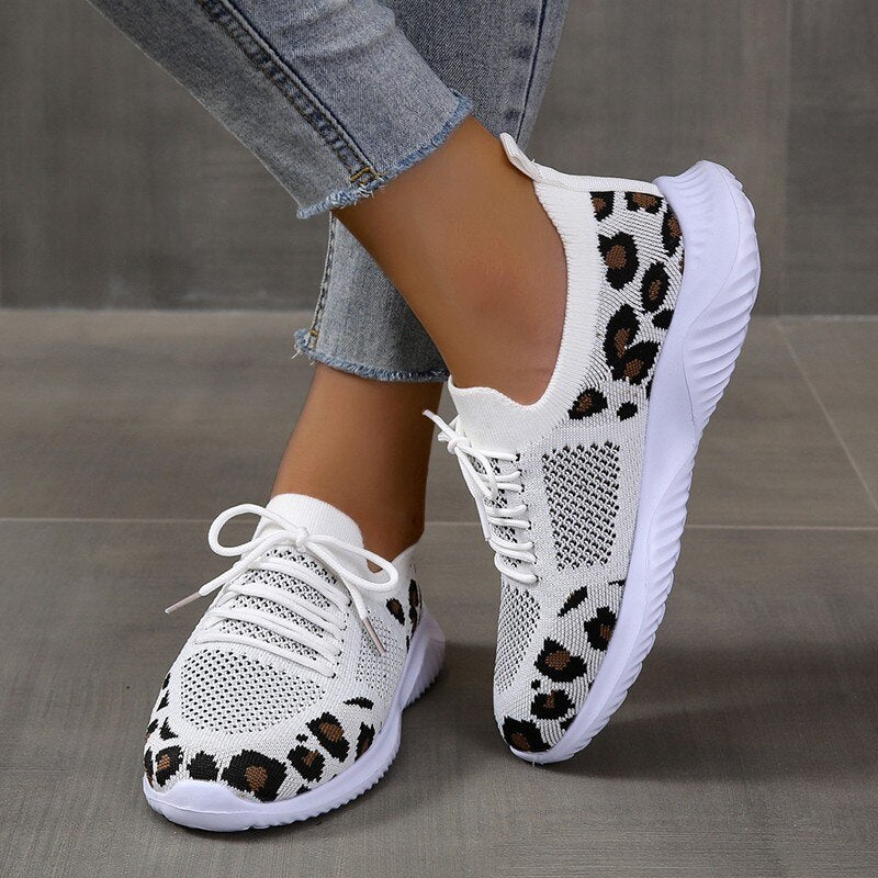 Chaussures de tennis semi-orthopédiques pour femmes à motif léopard
