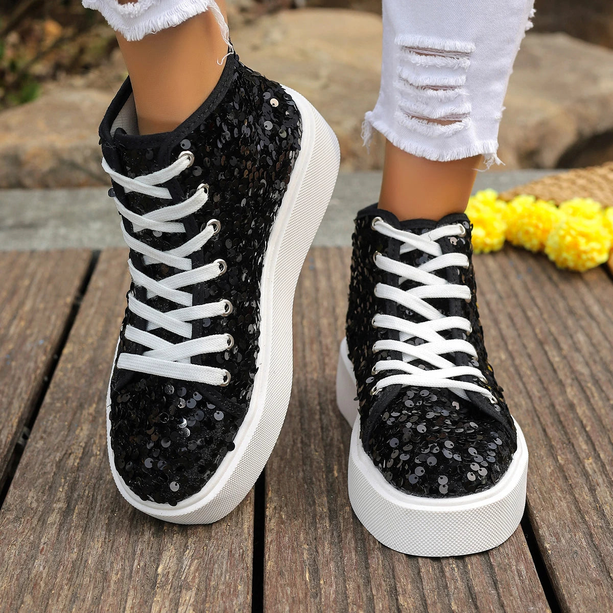 Bianca à paillettes - Bottines baskets ultra confortables