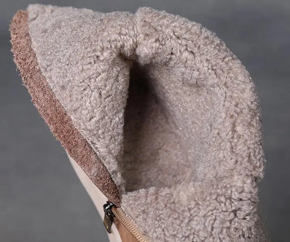 Bottes d'hiver pour femmes en cuir véritable et laine à plateforme