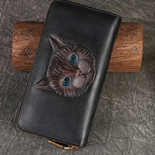 Portefeuille Luna Vintage Cat – Fabriqué en cuir véritable de qualité supérieure
