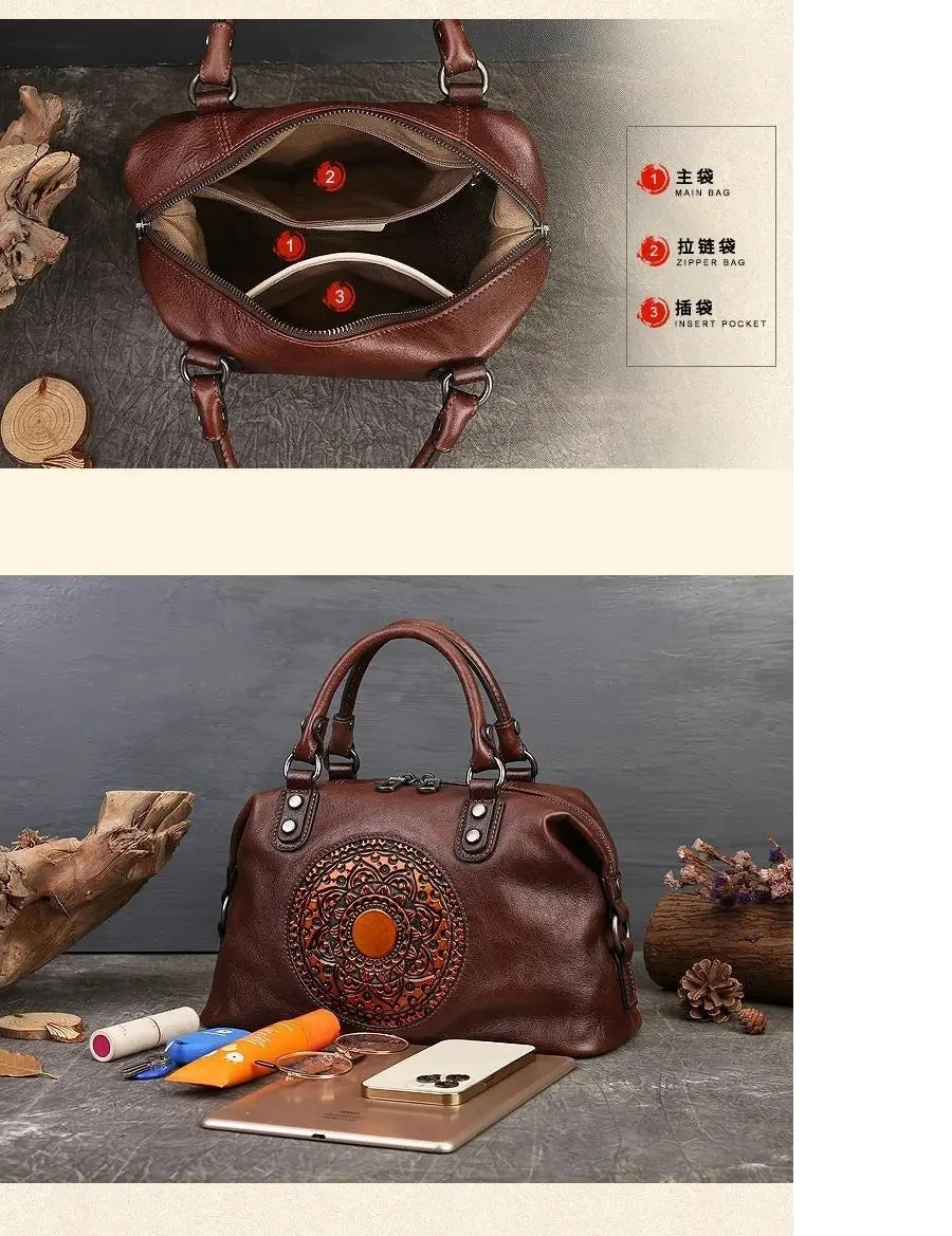 Sac Boston Camila Vintage – Fabriqué en cuir véritable de première qualité