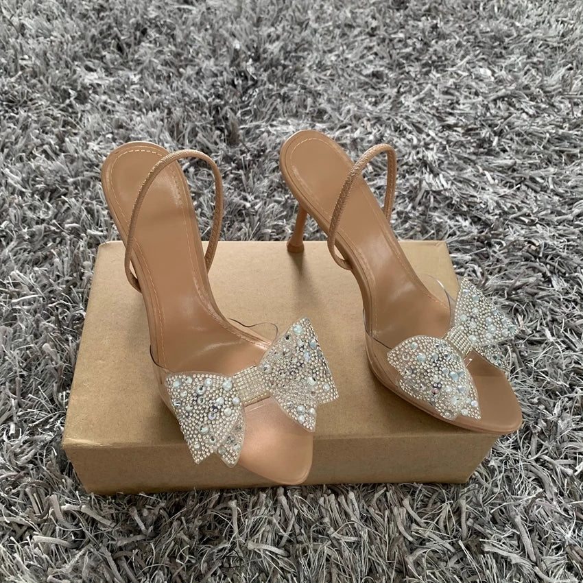 Celeste Crystal - Sandálias Transparentes de Luxo com Laço de Cristais
