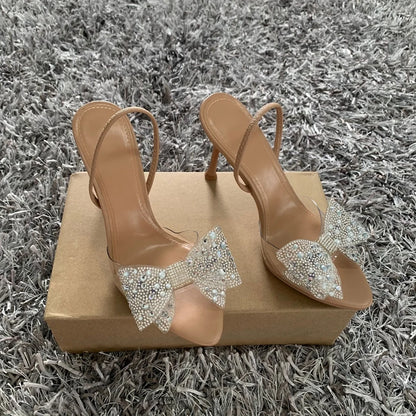 Celeste Crystal - Sandálias Transparentes de Luxo com Laço de Cristais