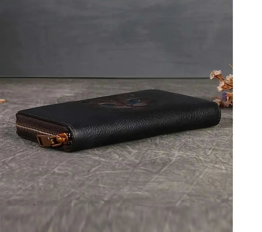 Portefeuille Luna Vintage Cat – Fabriqué en cuir véritable de qualité supérieure