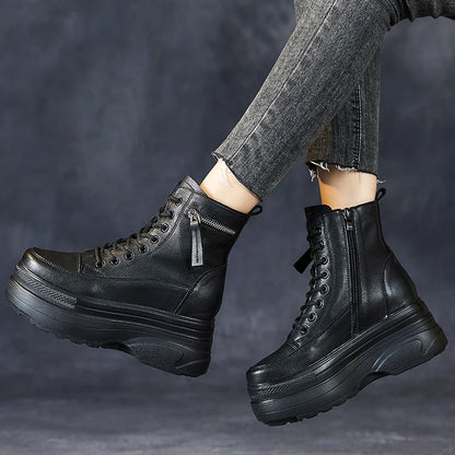 Bottines à plateforme pour femmes en cuir véritable